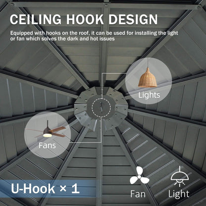 12FT x 12FT Alora Large Octagonal Sunroom Solarium with Lockable Sliding Doors and Galvanized Steel Sloping Roof