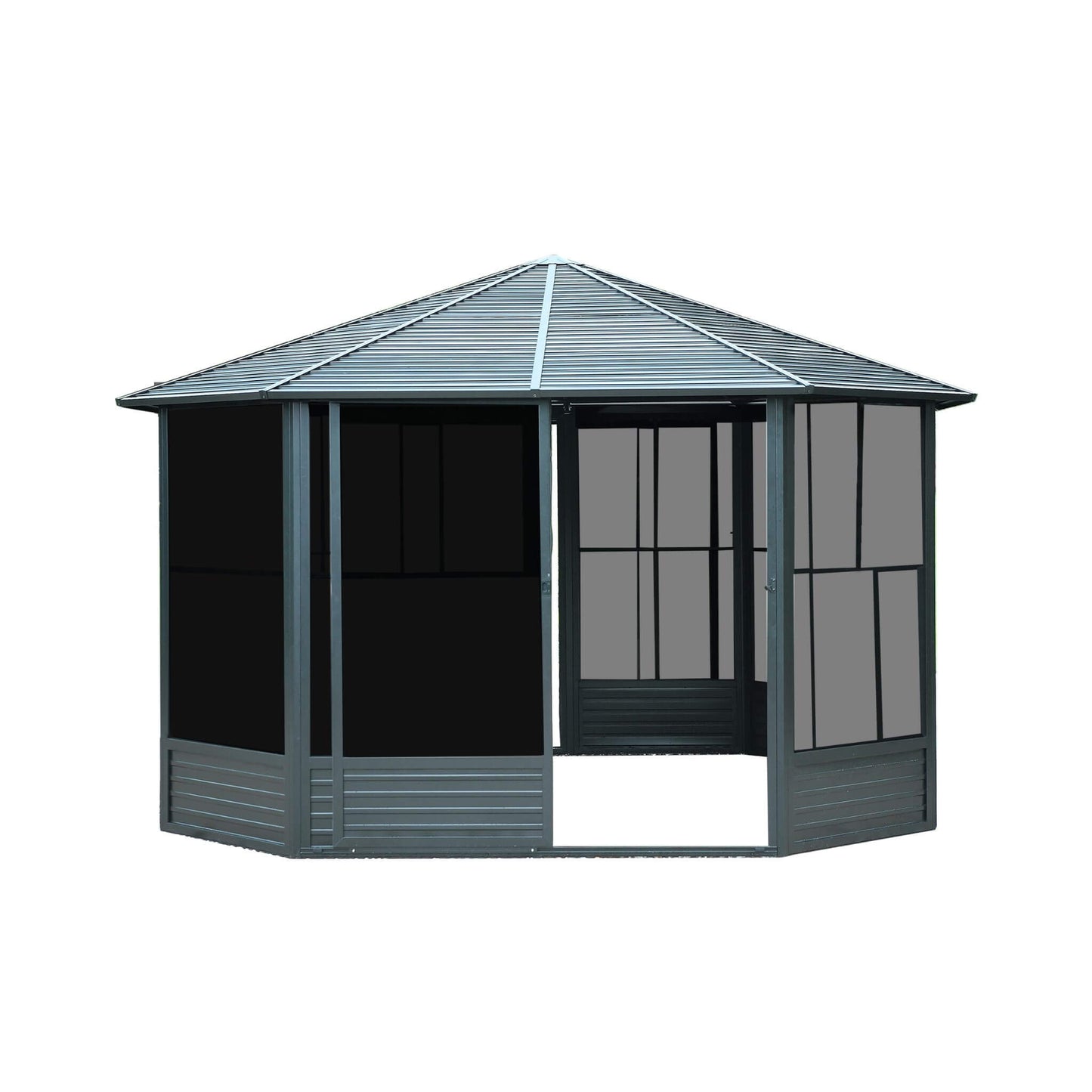 12FT x 12FT Alora Large Octagonal Sunroom Solarium with Lockable Sliding Doors and Galvanized Steel Sloping Roof