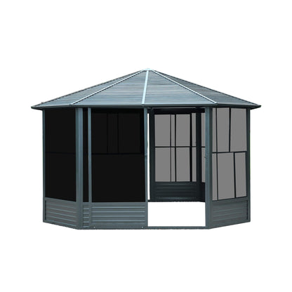 12FT x 12FT Alora Large Octagonal Sunroom Solarium with Lockable Sliding Doors and Galvanized Steel Sloping Roof