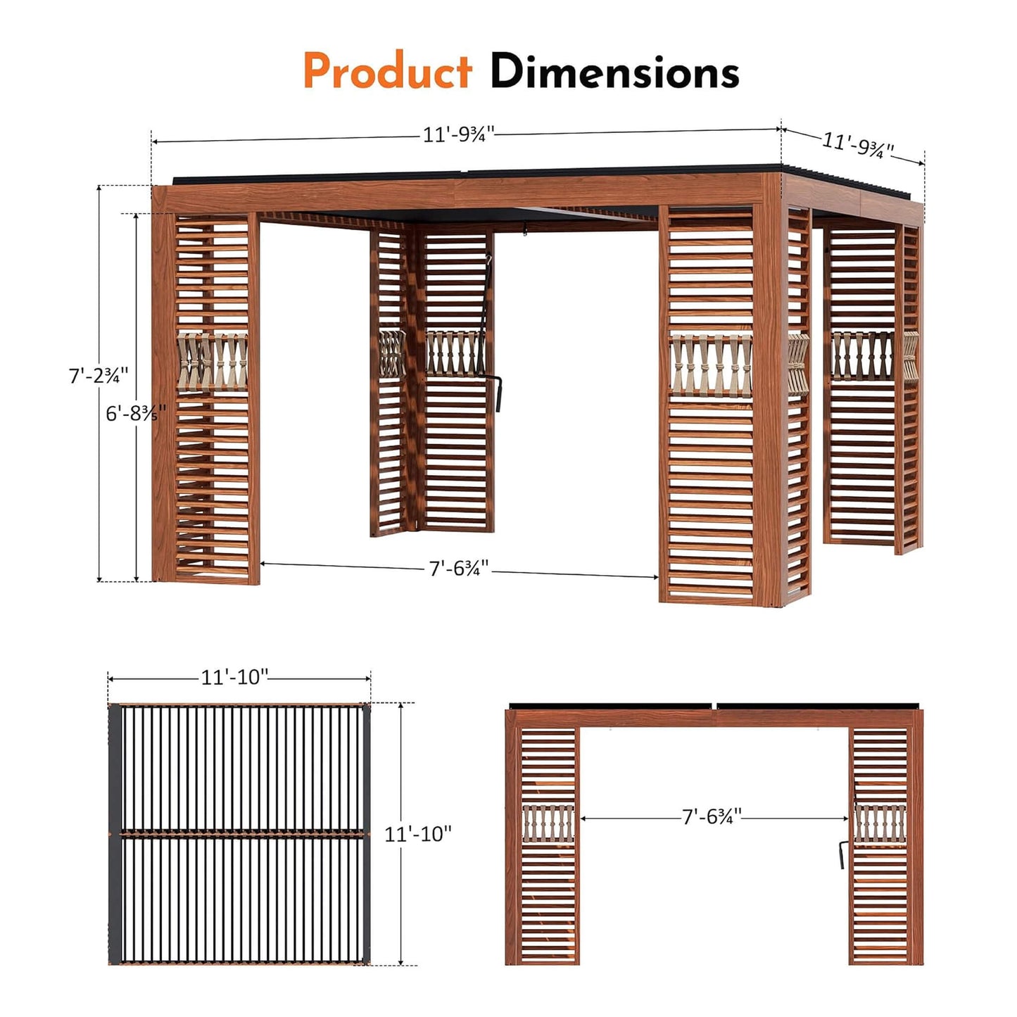 12FT X 12FT Alora Premium Outdoor Wood Grain Louvered Pergola with Integrated Drainage