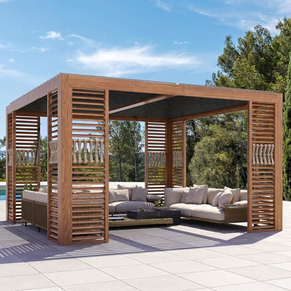12FT X 12FT Alora Premium Outdoor Wood Grain Louvered Pergola with Integrated Drainage