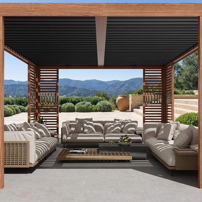 12FT X 12FT Alora Premium Outdoor Wood Grain Louvered Pergola with Integrated Drainage
