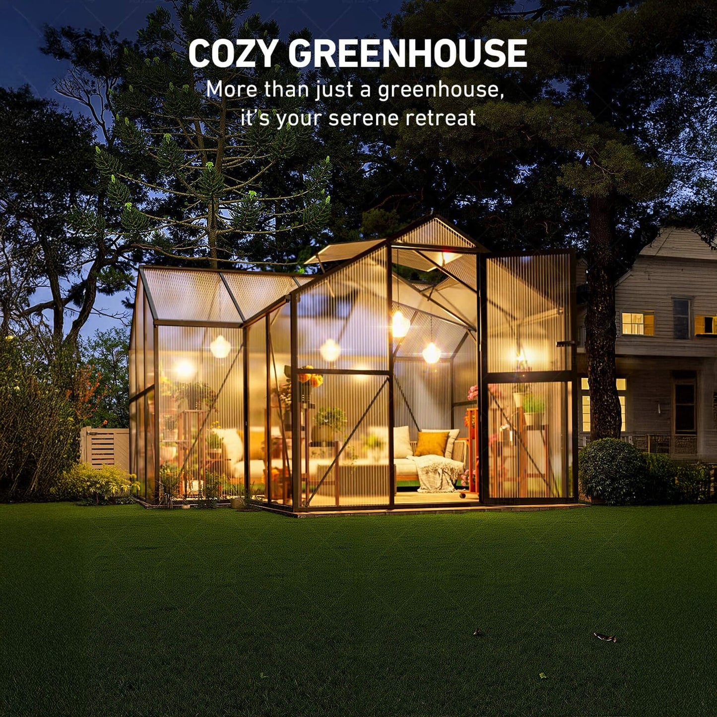 12FT x 12FT Premium T-Shape Polycarbonate Greenhouse with UV Protection and Aluminum Frame
