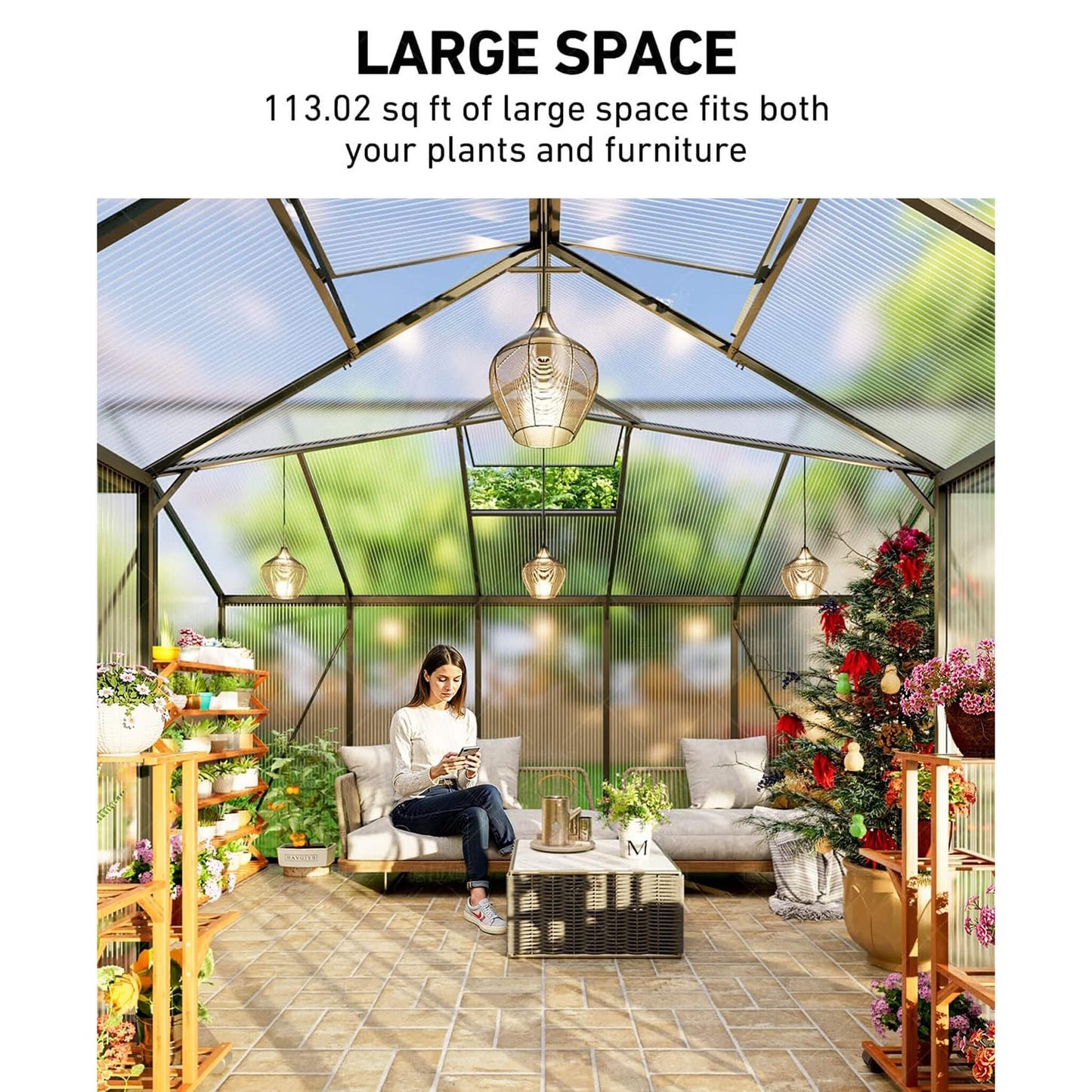 12FT x 12FT Premium T-Shape Polycarbonate Greenhouse with UV Protection and Aluminum Frame