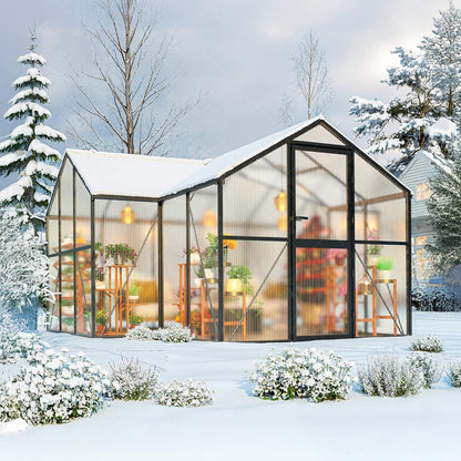 12FT x 12FT Premium T-Shape Polycarbonate Greenhouse with UV Protection and Aluminum Frame