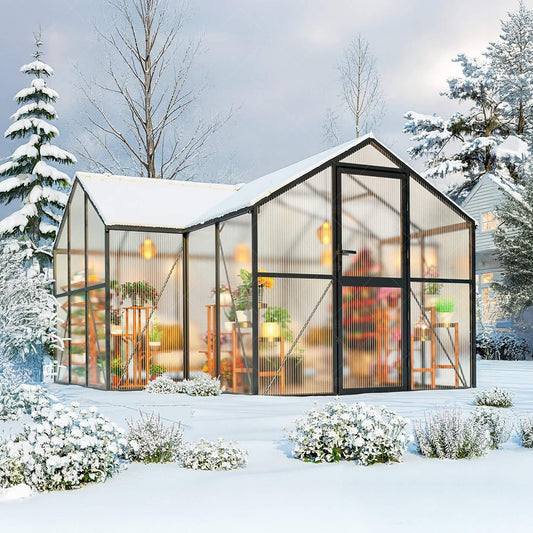 12FT x 12FT Premium T-Shape Polycarbonate Greenhouse with UV Protection and Aluminum Frame