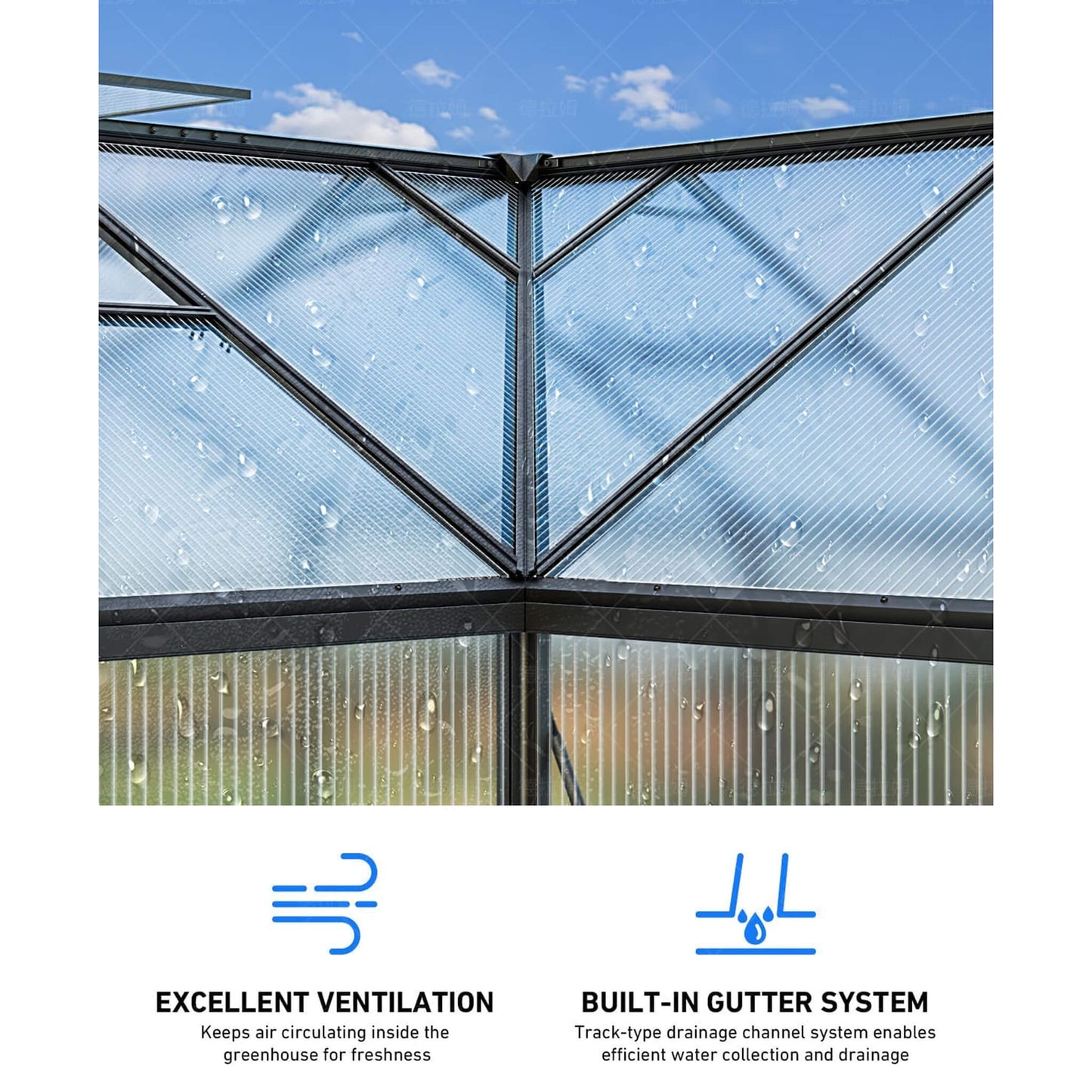 12FT x 12FT Premium T-Shape Polycarbonate Greenhouse with UV Protection and Aluminum Frame