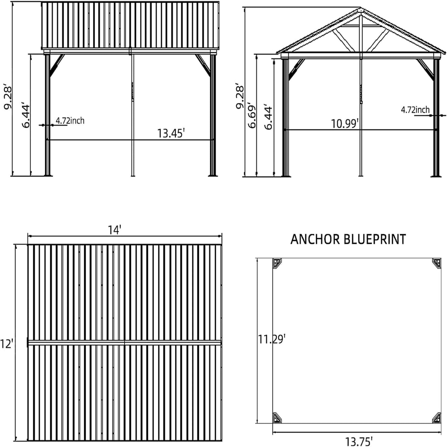 12' x 14' Alora Hardtop All-Weather Outdoor Gazebo With Galvanized Steel Roof