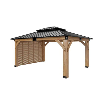 12FT X 14FT Alora Modern Double-Tier Hardtop Spruce Wood Gazebo with Built-In Privacy Wall & Ceiling Hooks