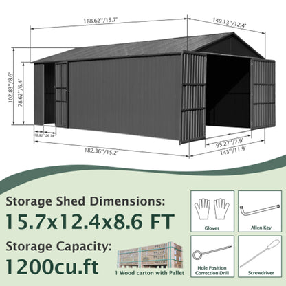Extra-Large Outdoor Heavy-Duty Metal Garage Shed with Lockable Doors
