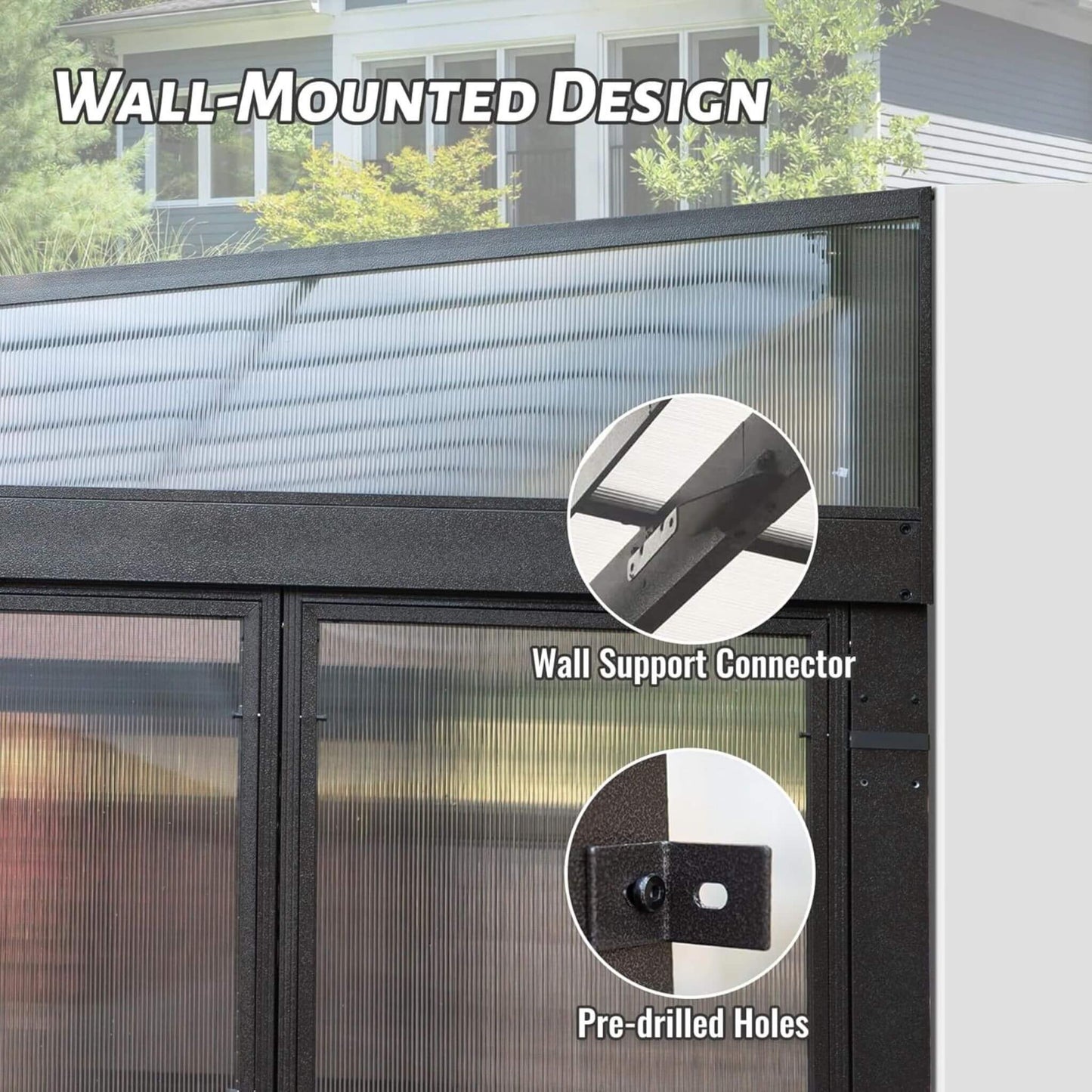 12FT x 16FT Alora Extra Large All-Season Outdoor Wall-Mounted Sunroom Solarium with Detachable Polycarbonate Windows and Lockable Sliding Doors
