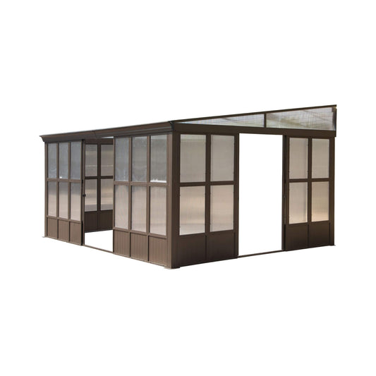 12FT x 16FT Alora Extra Large All-Season Outdoor Wall-Mounted Sunroom Solarium with Detachable Polycarbonate Windows and Lockable Sliding Doors