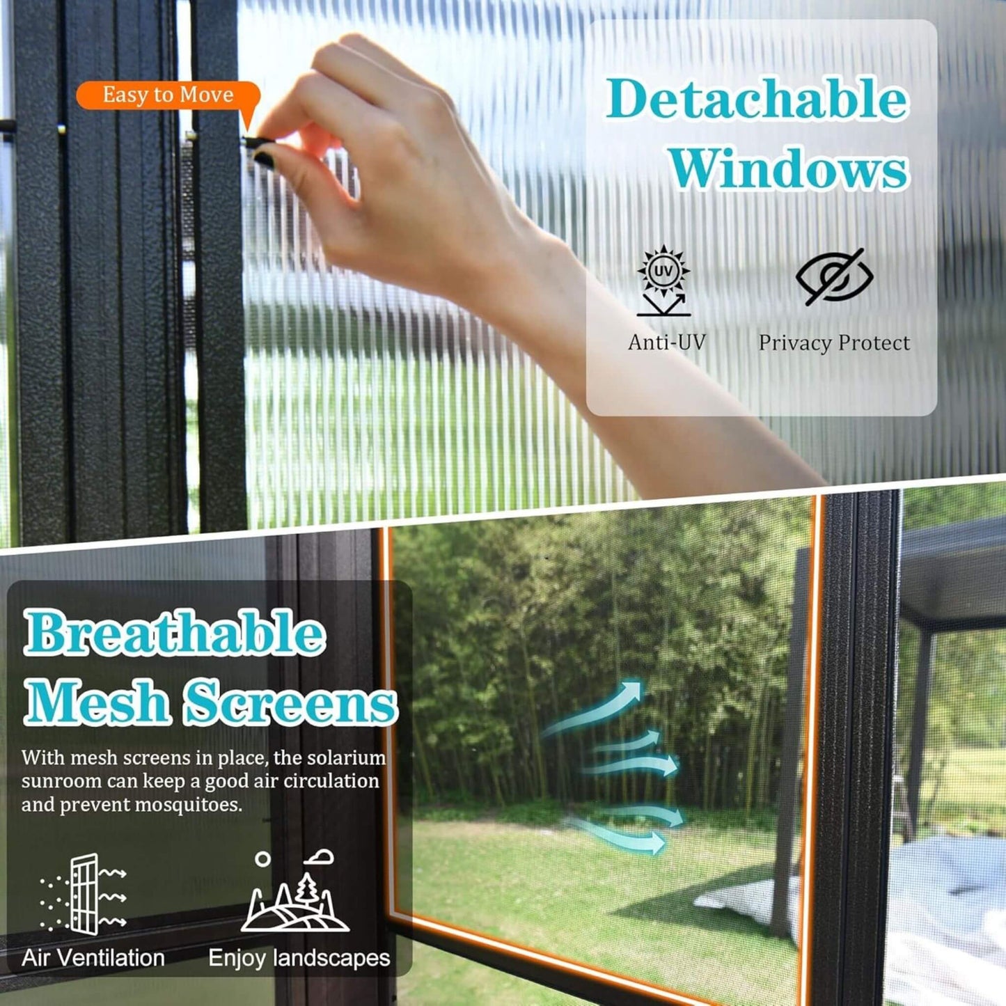 12FT x 16FT Alora Extra Large All-Season Outdoor Wall-Mounted Sunroom Solarium with Detachable Polycarbonate Windows and Lockable Sliding Doors