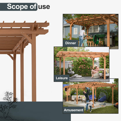 12' x 16' Alora Extra Large Outdoor Wooden Waterproof Grape Gazebo, Brown