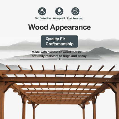 12' x 16' Alora Extra Large Outdoor Wooden Waterproof Grape Gazebo, Brown