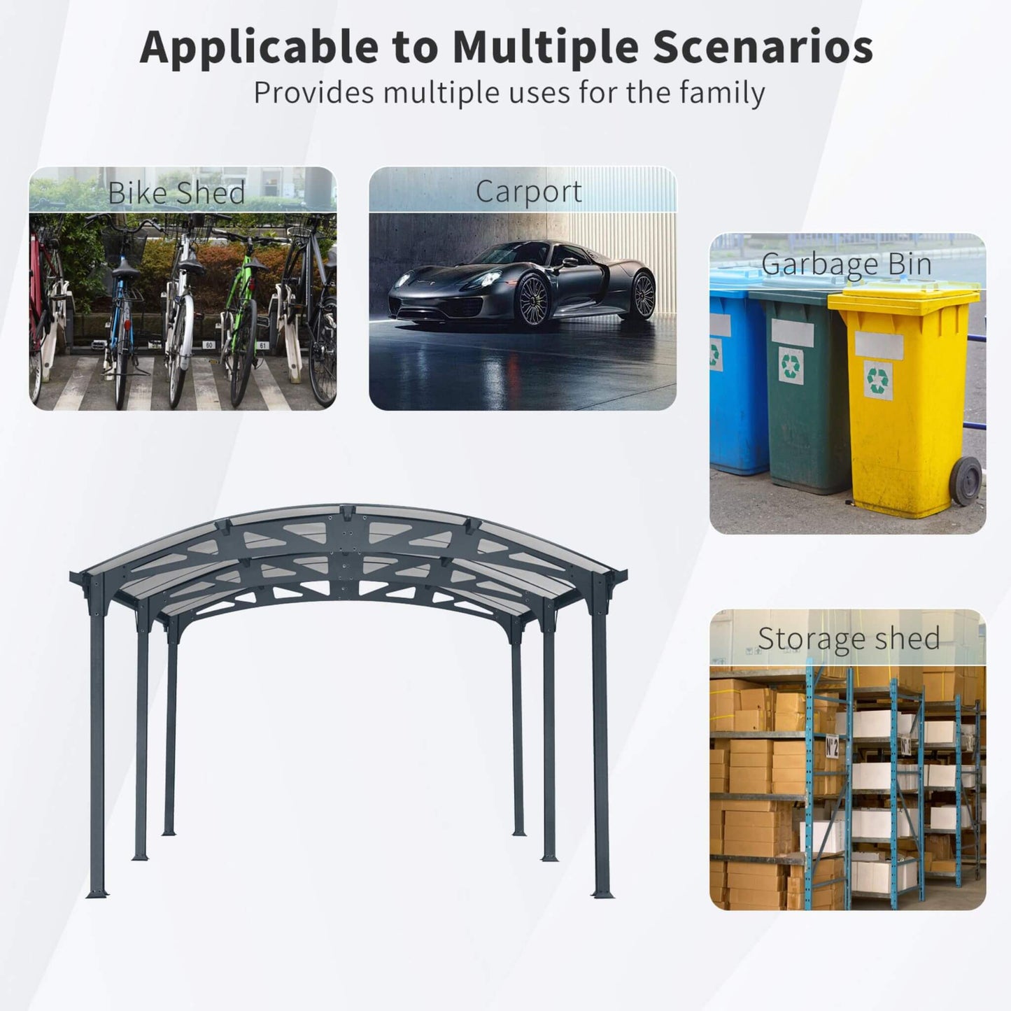 12' x 16' FT Alora Large Outdoor Aluminum Arch Carport With Polycarbonate Panels