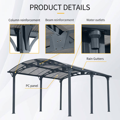 12' x 16' FT Alora Large Outdoor Aluminum Arch Carport With Polycarbonate Panels