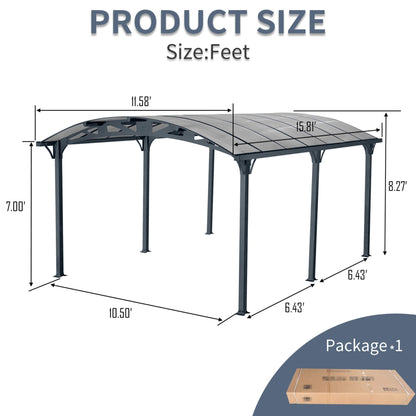 12' x 16' FT Alora Large Outdoor Aluminum Arch Carport With Polycarbonate Panels