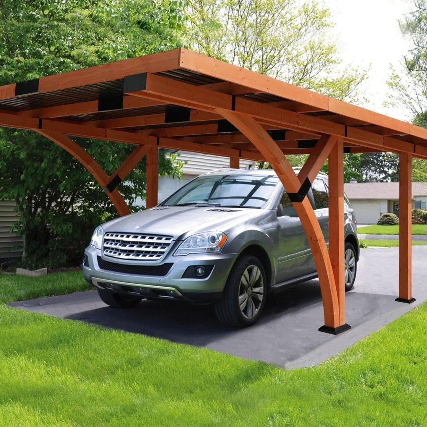 12FT x 18FT Alora Premium Heavy-Duty Pine Wood Arc-Shaped Carport with Metal Roof