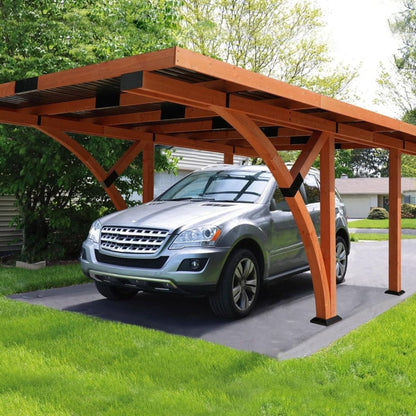 12FT x 18FT Alora Premium Heavy-Duty Pine Wood Arc-Shaped Carport with Metal Roof