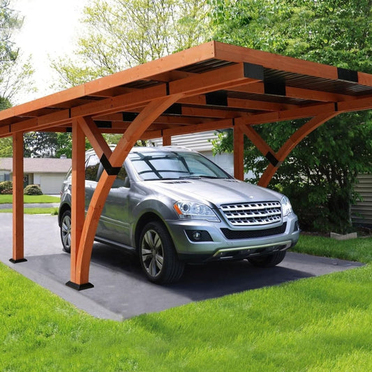 12FT x 18FT Alora Premium Heavy-Duty Pine Wood Arc-Shaped Carport with Metal Roof