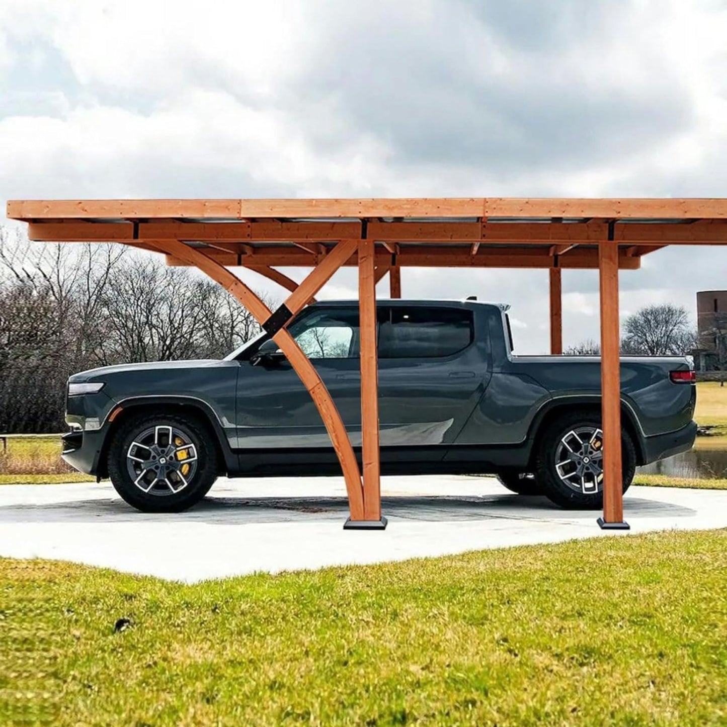 12FT x 18FT Alora Premium Heavy-Duty Pine Wood Arc-Shaped Carport with Metal Roof