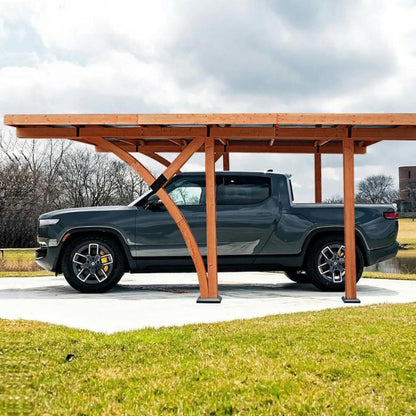 12FT x 18FT Alora Premium Heavy-Duty Pine Wood Arc-Shaped Carport with Metal Roof
