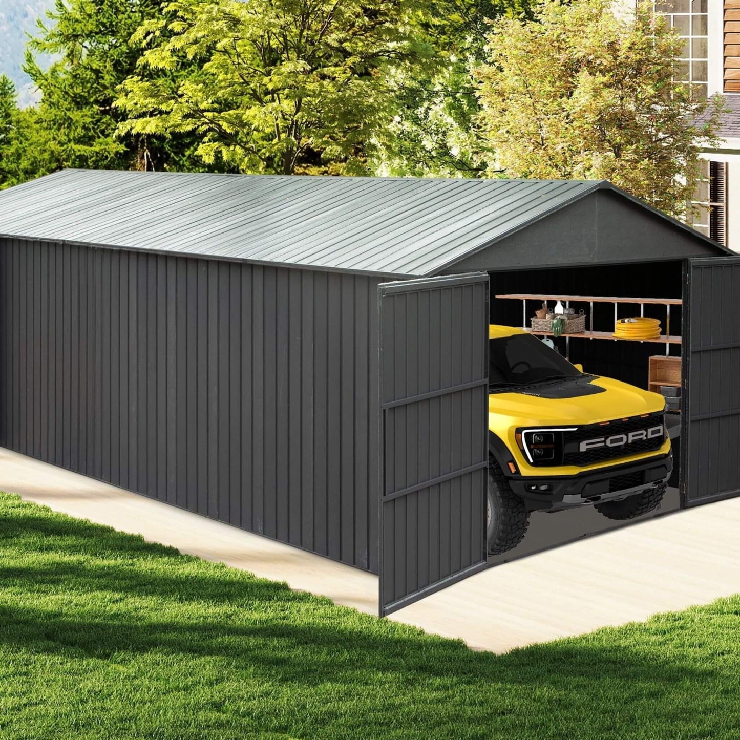 Extra-Large Outdoor Heavy-Duty Metal Garage Shed with Lockable Doors