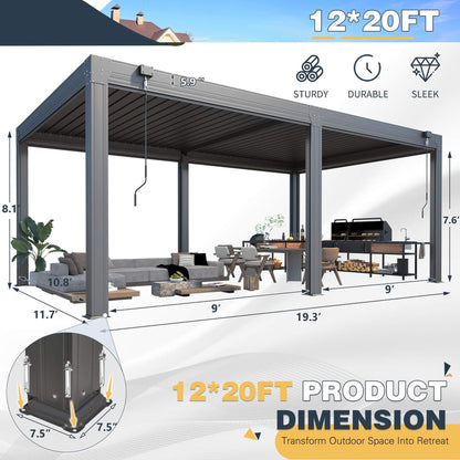 Alora Louvered Aluminum Pergola with Adjustable Roof and Pull-Down Screens