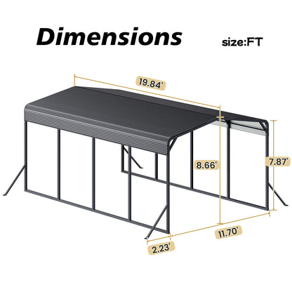 12' x 20' Alora Heavy-Duty All-Weather Metal Carport With Reinforced Support Base