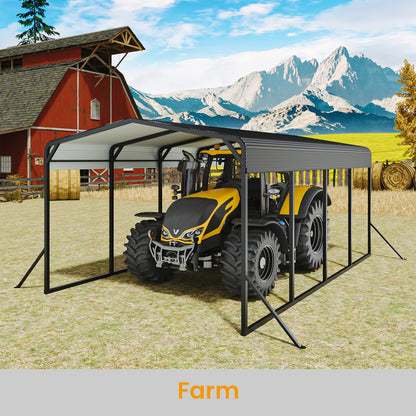 12' x 20' Alora Heavy-Duty All-Weather Metal Carport With Reinforced Support Base