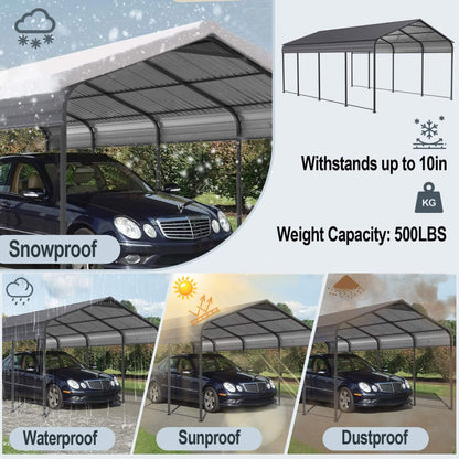 12' x 20' FT Alora Heavy-Duty Metal Carport With Galvanized Steel Roof