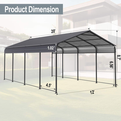 12' x 20' FT Alora Heavy-Duty Metal Carport With Galvanized Steel Roof