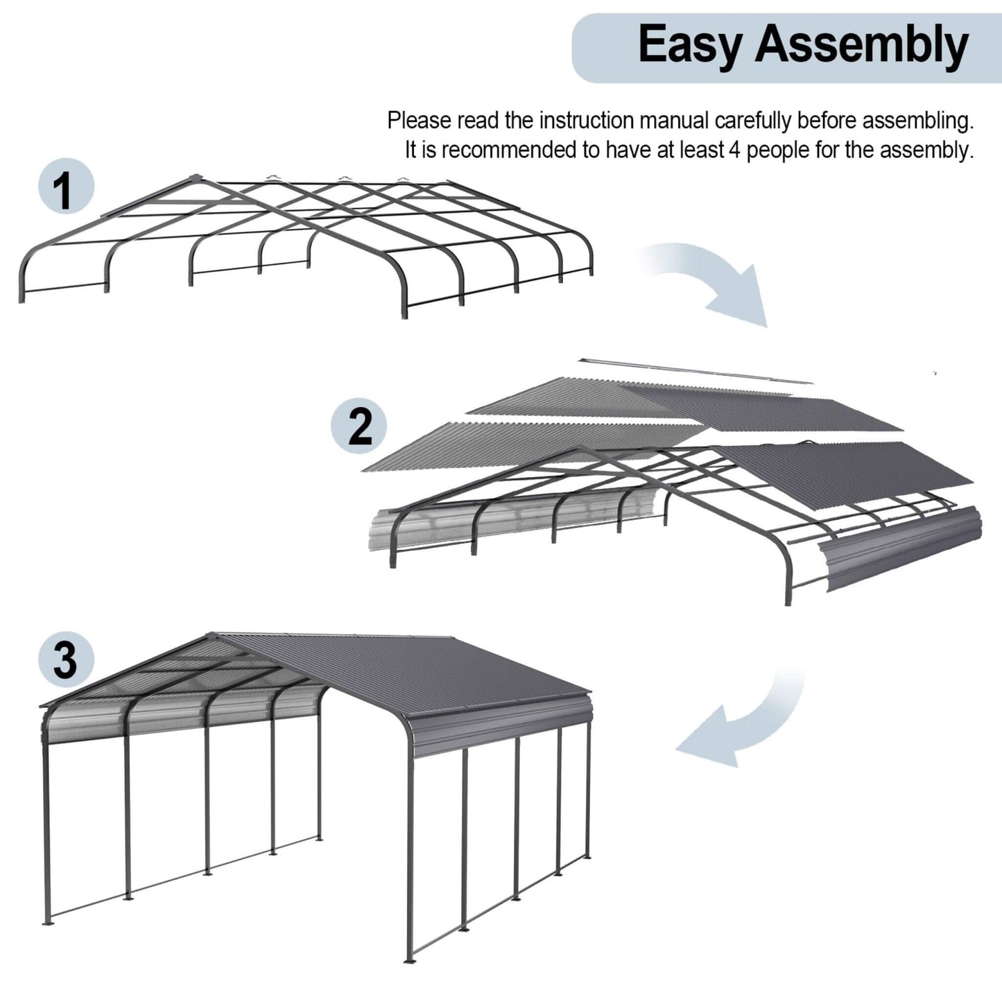 12' x 20' FT Alora Heavy-Duty Metal Carport With Galvanized Steel Roof