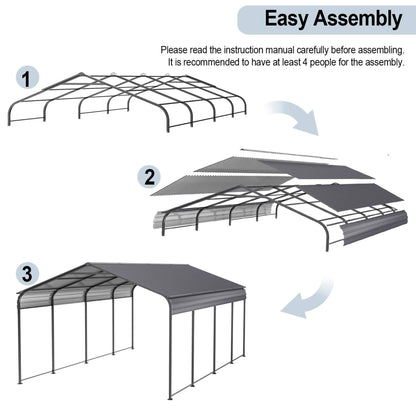 12' x 20' FT Alora Heavy-Duty Metal Carport With Galvanized Steel Roof