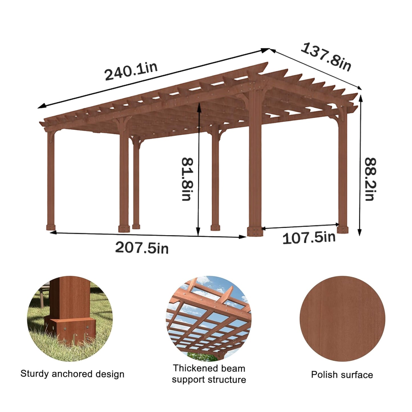 Alora Outdoor Cedar Wood Patio Pergola with Slatted Trellis Roof