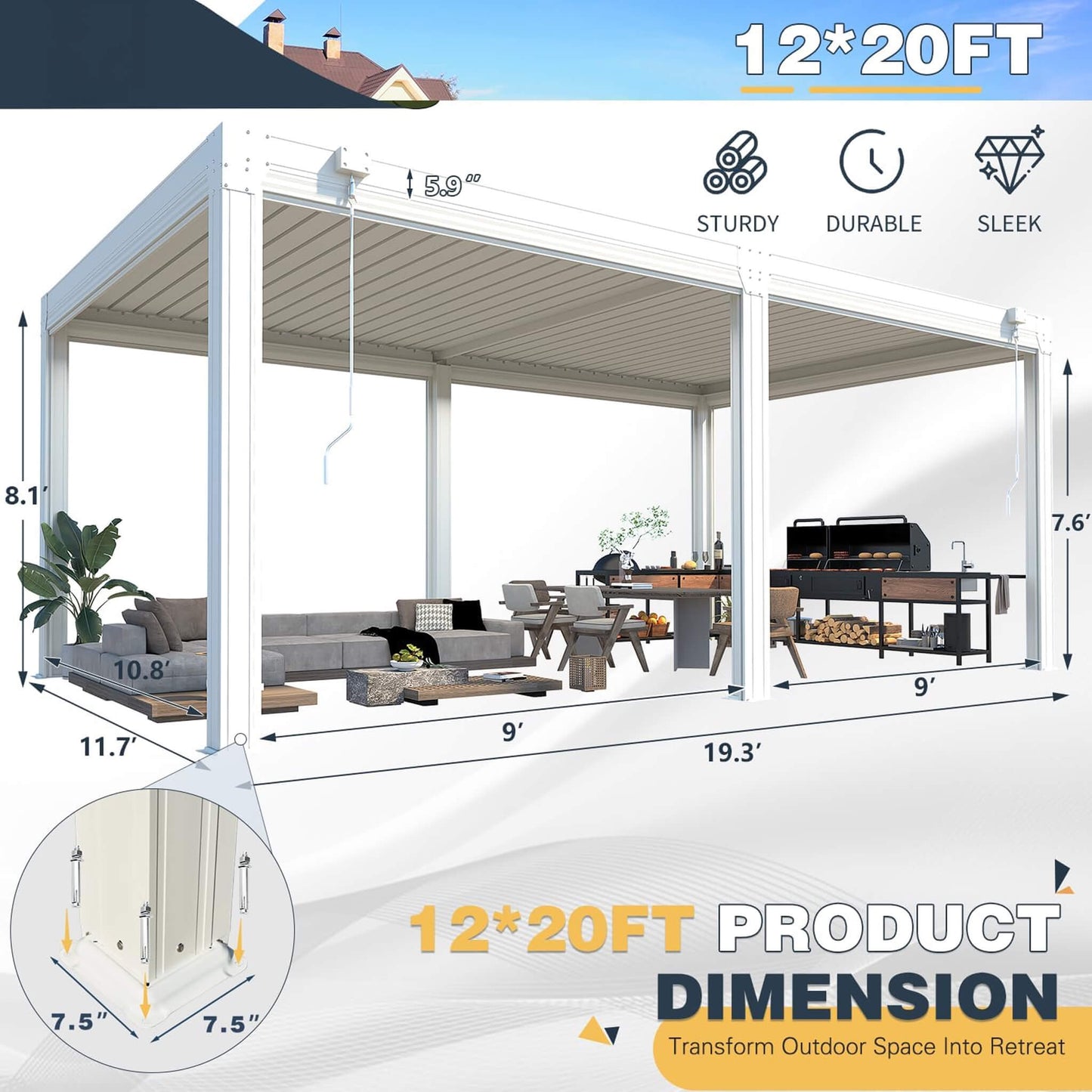 Alora Louvered Aluminum Pergola with Adjustable Roof and Pull-Down Screens