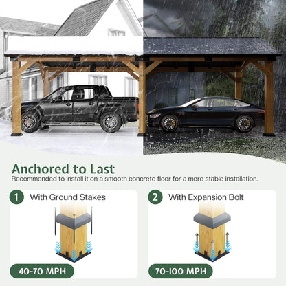 12' x 24' FT Alora Large Heavy-Duty Outdoor Cedar Wood Hardtop Carport With Galvanized Steel Roof