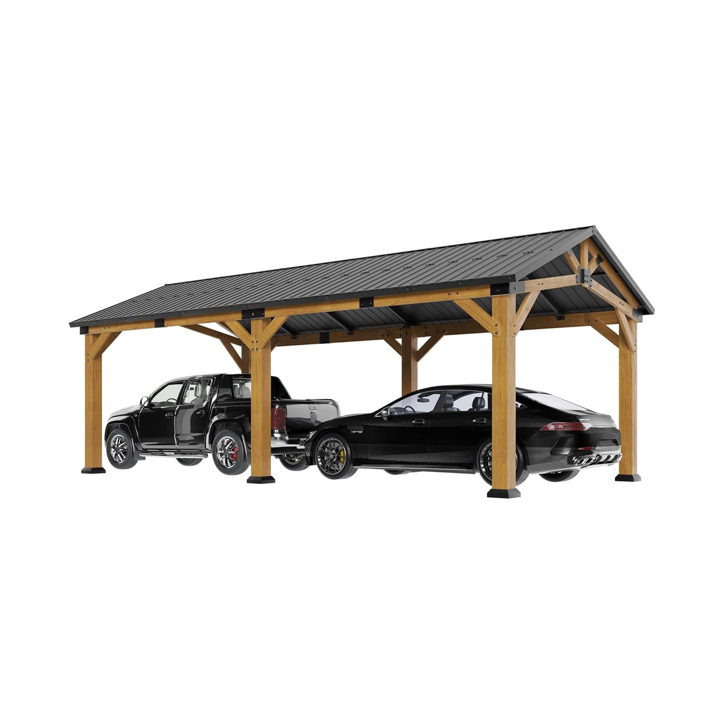 12' x 24' FT Alora Large Heavy-Duty Outdoor Cedar Wood Hardtop Carport With Galvanized Steel Roof