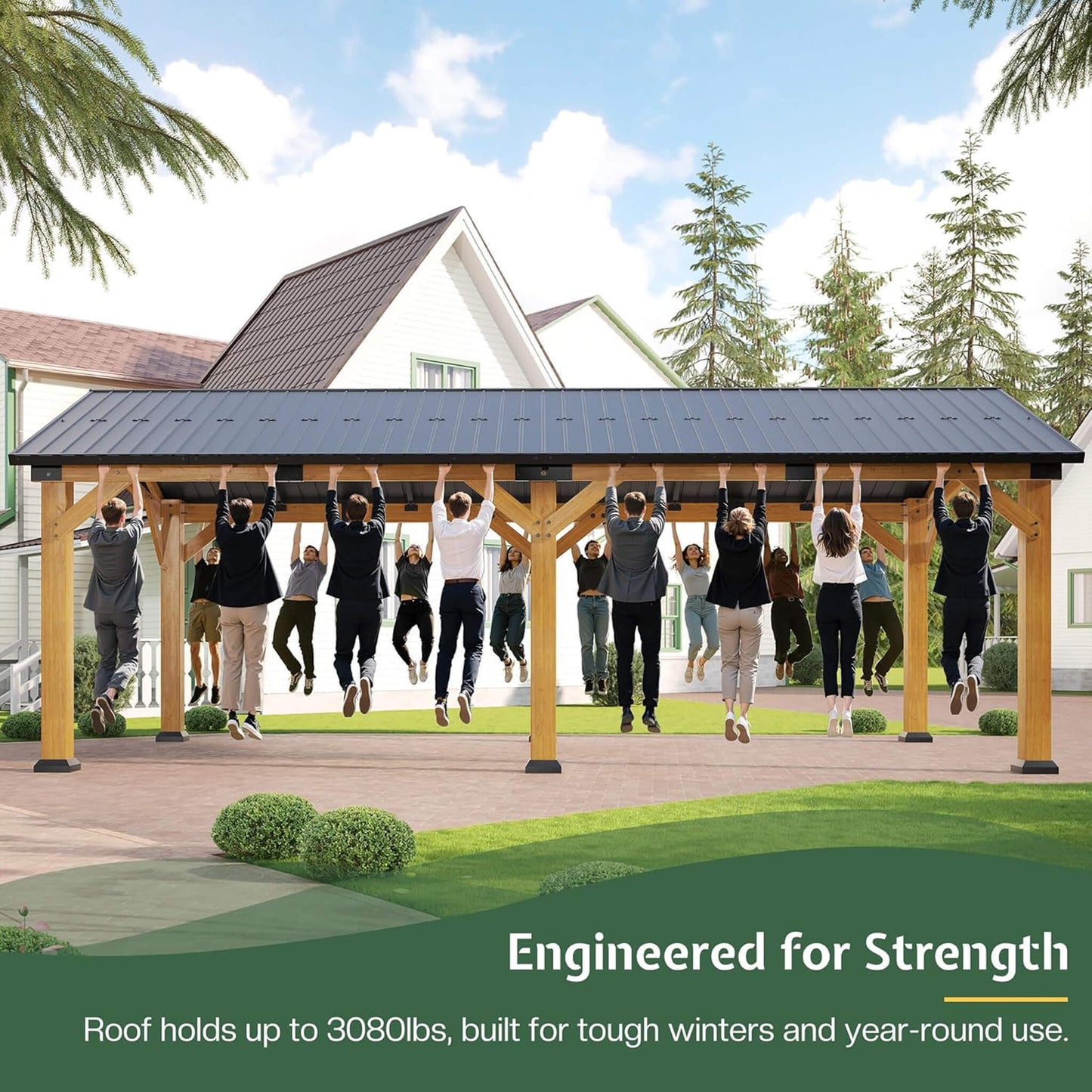 12' x 24' FT Alora Large Heavy-Duty Outdoor Cedar Wood Hardtop Carport With Galvanized Steel Roof