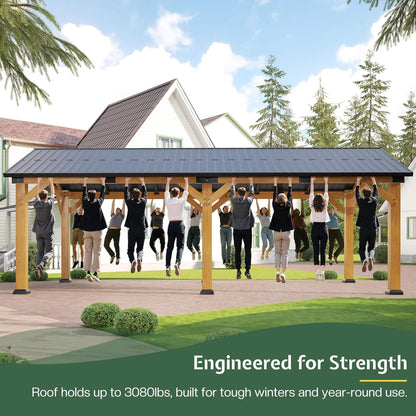12' x 24' FT Alora Large Heavy-Duty Outdoor Cedar Wood Hardtop Carport With Galvanized Steel Roof