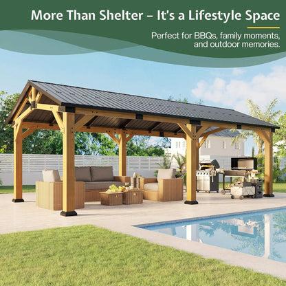 12' x 24' FT Alora Large Heavy-Duty Outdoor Cedar Wood Hardtop Carport With Galvanized Steel Roof