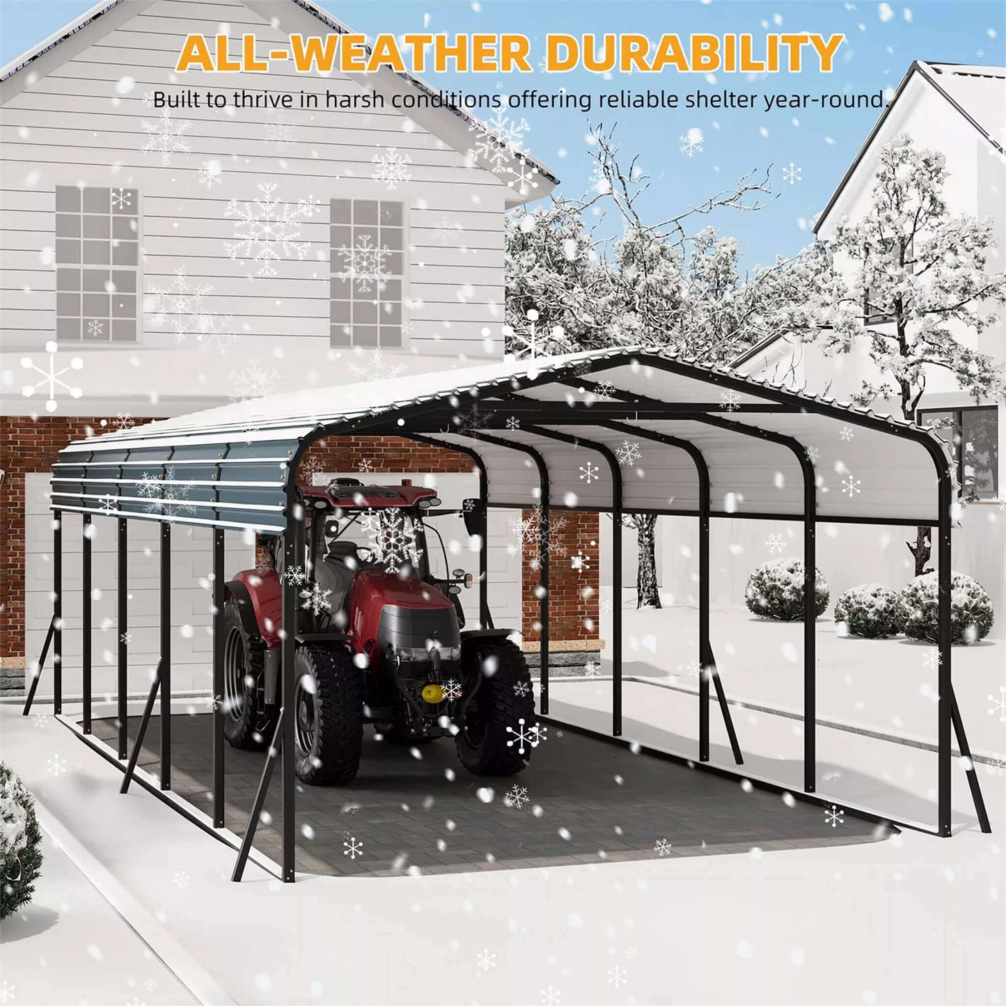 12' x 24' FT Alora Large Heavy-Duty Outdoor Metal Carport Kit With Galvanized Steel Roof