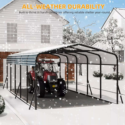 12' x 24' FT Alora Large Heavy-Duty Outdoor Metal Carport Kit With Galvanized Steel Roof