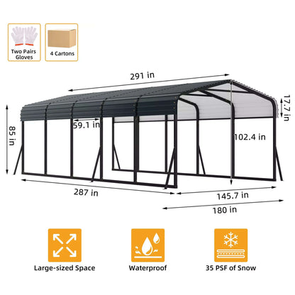 12' x 24' FT Alora Large Heavy-Duty Outdoor Metal Carport Kit With Galvanized Steel Roof
