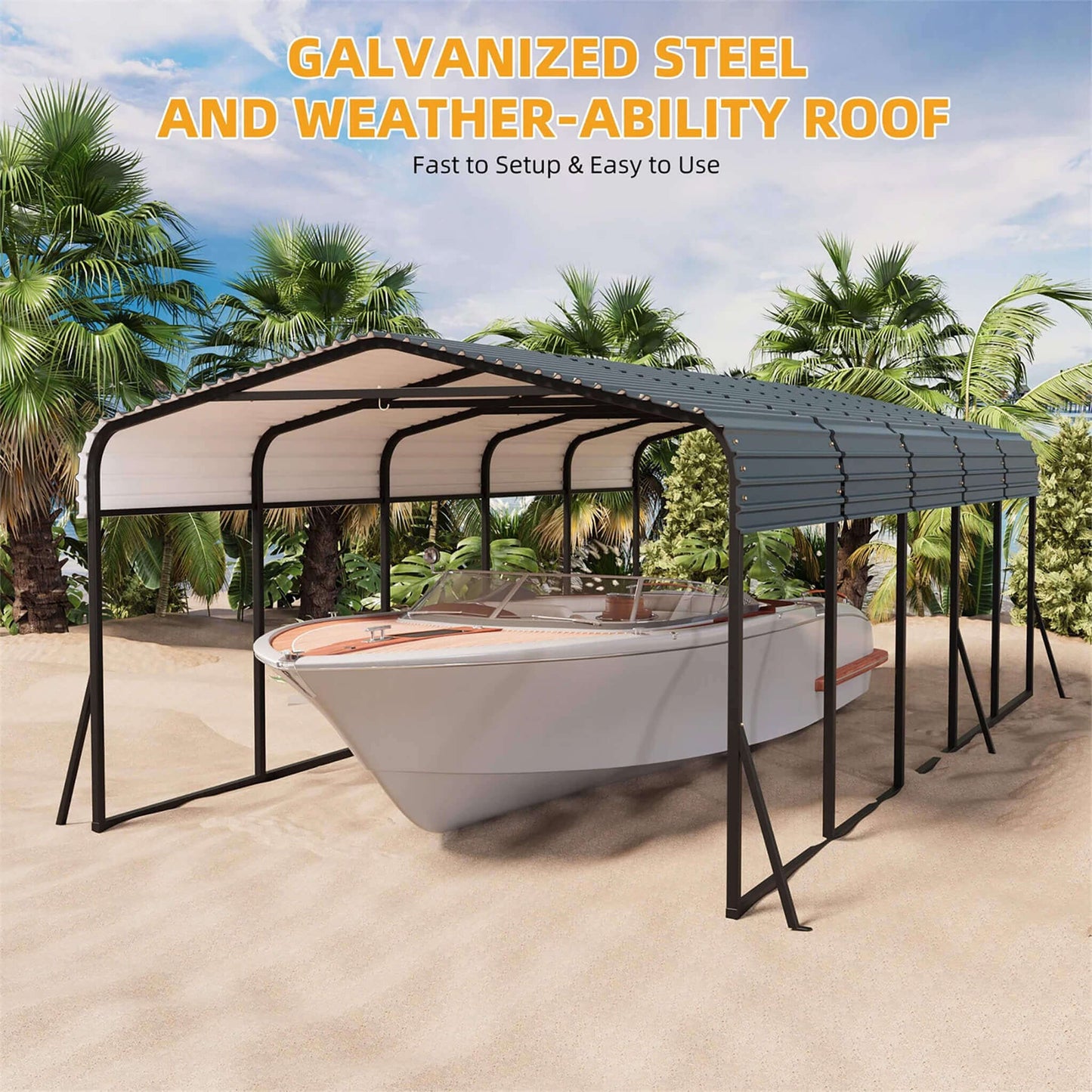 12' x 24' FT Alora Large Heavy-Duty Outdoor Metal Carport Kit With Galvanized Steel Roof