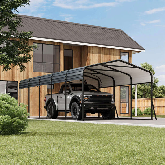 12' x 24' FT Alora Large Heavy-Duty Outdoor Metal Carport Kit With Galvanized Steel Roof