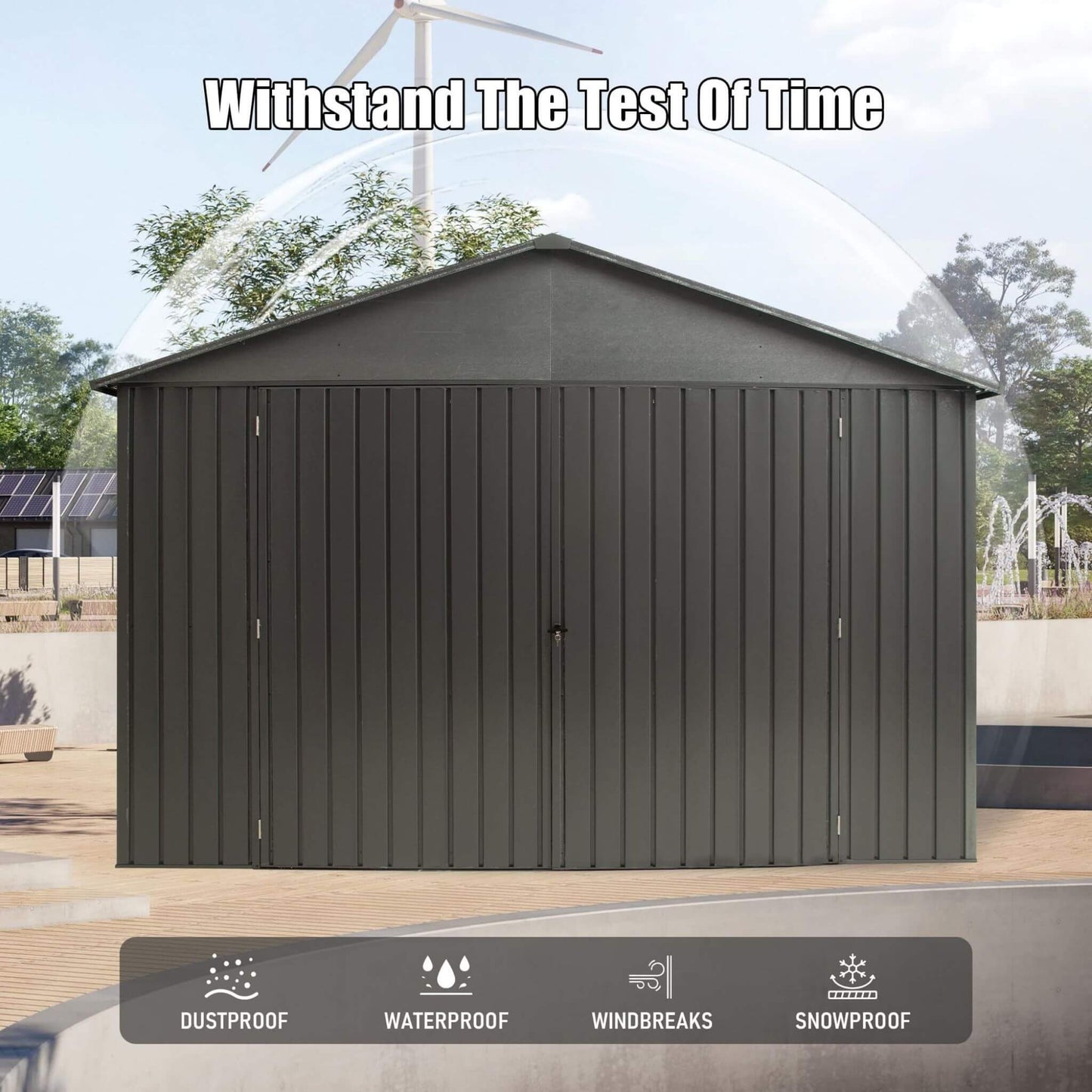 12' x 25' FT Alora Extra Large Heavy-Duty Outdoor Metal Carport Garage Shed With Lockable Double Hinged Doors