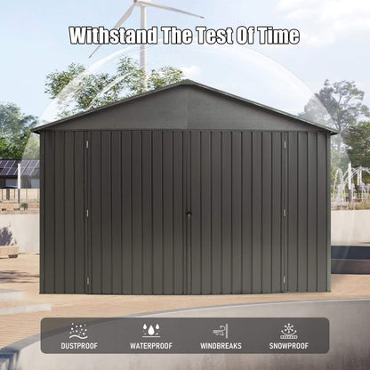 12' x 25' FT Alora Extra Large Heavy-Duty Outdoor Metal Carport Garage Shed With Lockable Double Hinged Doors