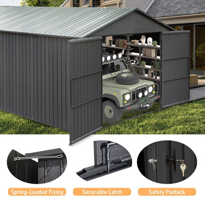 12' x 25' FT Alora Extra Large Heavy-Duty Outdoor Metal Carport Garage Shed With Lockable Double Hinged Doors